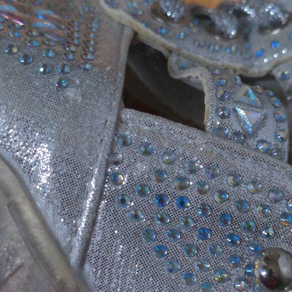 Anthony Wang Platform Sandals Silver Cutout Bedazzled Wedge Y2K 35 (US 4-4.5) - Picture 9 of 14